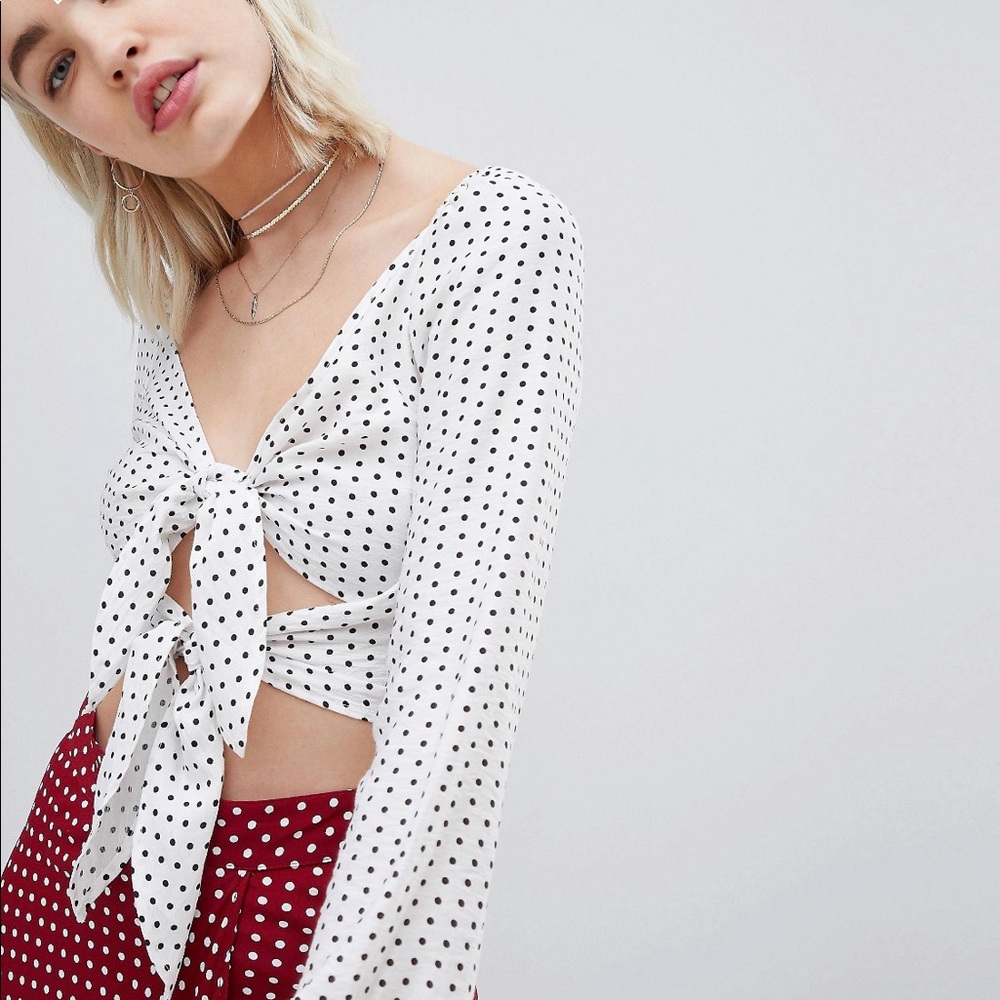 ASOS Emory Park Tie Front Long Sleeve Top